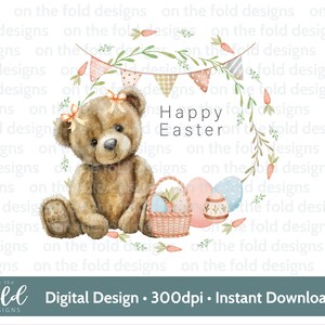 Ostern Teddy Clipart 1st Ostern Aquarell PNG Sofortige digitale Clipart Baby Kleidung Kartendesign niedliche Ostern Weste Sublimationsdruck UVDTF