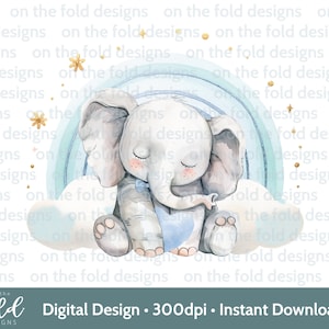 Elefante Azul Arco Iris Clipart Sublimación Diseño PNG UVDTF Impresión Instantánea Descarga Digital 1er Cumpleaños Nuevo Bebé Diseño Baby Shower