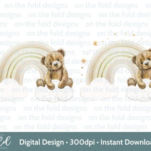Osito de peluche arcoíris clipart PNG neutro niño niña fondo transparente nuevo bebé acuarela sublimación descarga digital UV-Dtf Dtg imagen