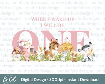 Pink Farm Yard Animals PNG Clipart 1st Birthday Tshirt Card Design DTF DTG Sublimation Print Instant Download Girl One Invites Sticker