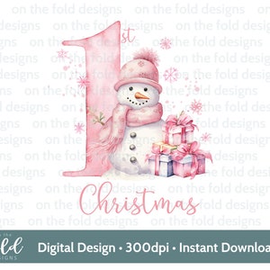Bonhomme de neige rose 1er cadeaux de Noël PNG Clipart Sublimation carte Design boule impression pyjama souvenir artisanat boule DTF Scrapbooking Journal