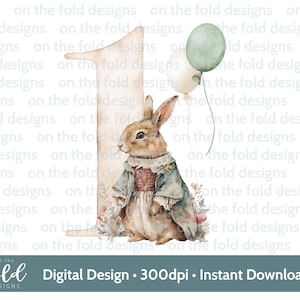 1° compleanno Bunny Neutral Brown One Clipart PNG Download istantaneo per la creazione di sublimazione Stampa UVDTF, Cartoline, Gilet per bambini, Bavaglini, Inviti