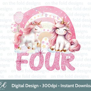 Unicornio Arcoíris Cuatro PNG Clipart Transparente Diseño Niña 3er Cumpleaños Chica Brillantina Imagen Sublimación Impresión Tarjeta Descarga Instantánea