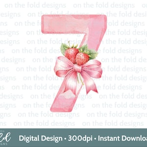 Fraise 7e anniversaire Clipart PNG baies mignon sept image fer sur sublimation artisanat fabrication de cartes UVDTF DTG Transparent téléchargement