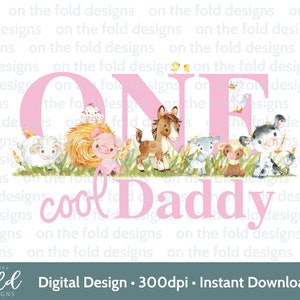 Roze boerderij clipart dieren PNG verjaardag papa tshirt kaart ontwerp DTF DTG sublimatie print schattige koe varken paard familie Tee sets
