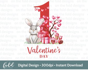 First Valentine's Day Clipart Sublimation PNG Valentine Grey Bunny Baby Vest Bib Design Instant Download Personal & Small Business Use