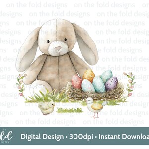 Coniglietto pasquale Clipart Elegante cestino pasquale Acquerello, PNG, Sublimazione, Creazione di schede grafiche digitali, Design gilet per neonati, Immagine UVDTF,