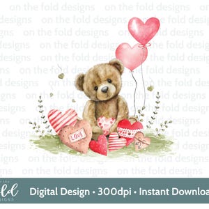 Ursinho de pelúcia Valentine Heart Garden Clipart PNG Download digital instantâneo DTF Sublimação Cartão Artesanato Colete de bebê Imagem de artesanato Cartão de dia dos namorados