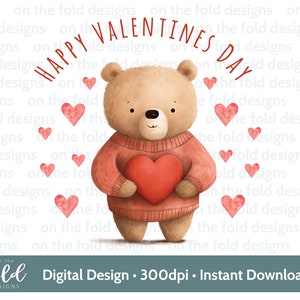 Feliz Dia dos Namorados Teddy Clipart Corações Vermelhos PNG Download Digital Cartões de Sublimação Presente Pessoal Bonito Teddy Colete de Bebê Impressão UVDTF DTG