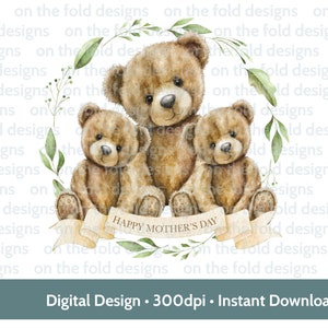 Cadre floral neutre ours en peluche PNG souvenir fête des mères sublimation DTF gilet bébé personnalisé image numérique vinyle aquarelle transparente