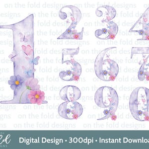 Mariposa Clipart Cumpleaños Número 1 2 3 4 5 6 7 8 9 10 Lila Púrpura Imagen PNG Descarga Instantánea Sublimación Elaboración Tarjeta Adorno para Tarta UVDTF
