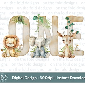 Safari Clipart Dschungeltiere PNG sofortiger Download Personalisieren Druck 1.Geburtstag Karten Geschenke Wand Kunst Neutral One