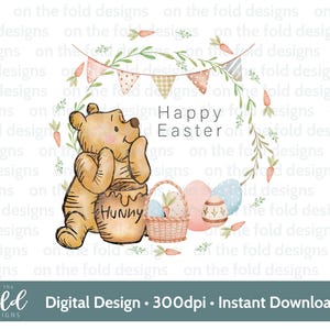 Clipart di Pasqua Winnie The Pooh Acquerello PNG Clipart digitale istantanea Vestiti per bambini Design di carte Gilet di Pasqua carino Stampa a sublimazione UVDTF