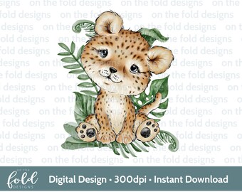 Leopard, Safari, Jungle, New Baby Clipart, Baby shower PNG, instant download, transparent background, sublimation, decal, watercolor png