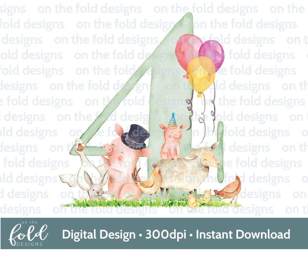4th Birthday Farm Animal Clipart, Sublimation, Farmyard Fun, Birthday ...