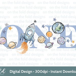 Weltraum, Astronaut, 1. Geburtstag Zahl 1, Clipart, Sublimation, PNG, digitaler Download, Raumschiff, Rakete, Aquarell, On the Fold Designs