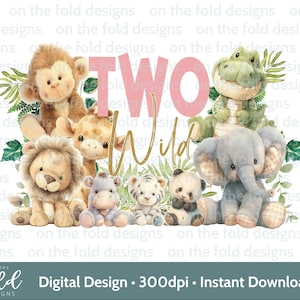 Safari deux sauvages Clipart, animaux de la jungle rose, Png, transparent, téléchargement immédiat, impression personnalisée, 2e anniversaire cartes cadeaux, art mural