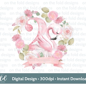Flamant rose, 2e anniversaire, deux, clipart, png, téléchargement immédiat, sublimation, artisanat, anniversaire de filles, conception de cartes, conception girly rose, numéro 2