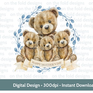 Teddybär Rahmen PNG Muttertag Gold Band Andenken Sublimation DTF Baby Weste personalisierte Karte Digitales transparentes Aquarell Vinyl Bild