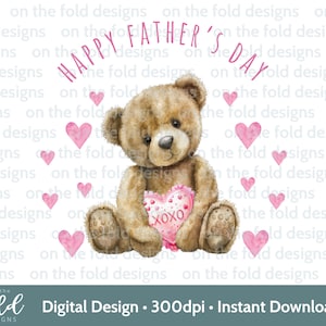 Bonne fête des pères Clipart Teddy Téléchargement instantané impression par sublimation UVDTF DTG Image PNG conception de cartes graphique père et fille rose nounours