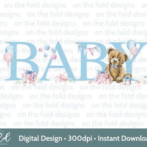 Nieuwe babyjongen clipart teddybeer blauwe ballonnen png, babyshower, sublimatie, dtf-ontwerp kaart vest nieuwe aankomst, klein bedrijf Stock Afbeelding