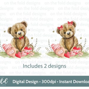 Teddy Bear San Valentino Cuore Giardino Clipart PNG Download digitale istantaneo DTF Sublimazione Carta Craft Gilet per bambini Creazione Immagine Carta di San Valentino