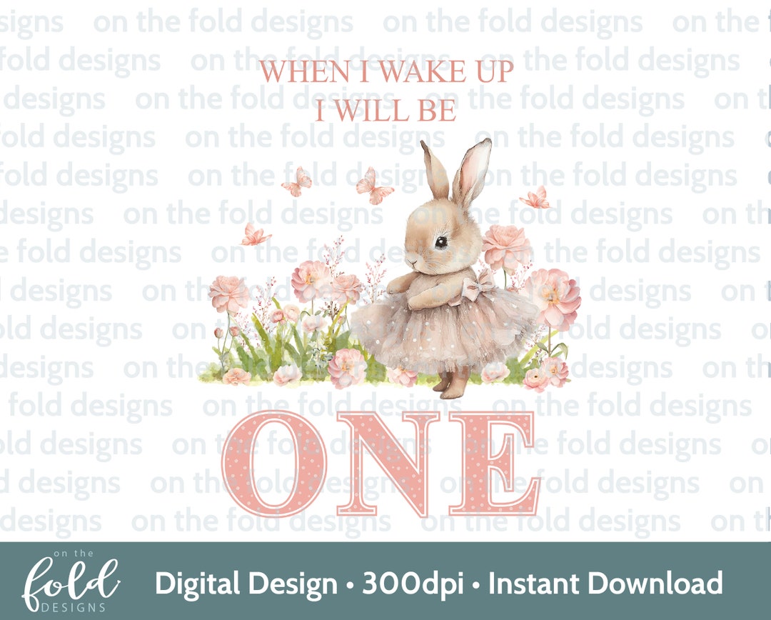 When I Wake up I'll Be One Birthday Bunny Ballerina 1st Clipart PNG
