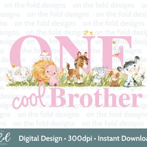 Rosa Bauernhof Clipart Tiere PNG Geburtstag Bruder Tshirt Karte Design DTF DTG Sublimationsdruck Niedliche Kuh Schwein Pferd Familie T-Shirt Sets