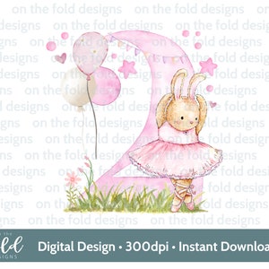 Ballerina, 2.Geburtstag, Ballet Bunny, rosa Tänzerin, Sublimationsdesign, PNG, digitaler Download, Geburtstagskind, sofortiger digitaler Download