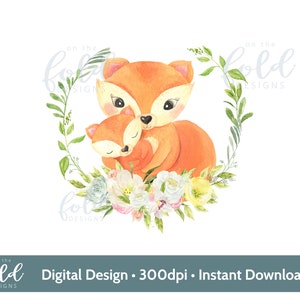 Ghirlanda floreale con cucciolo di volpe e cucciolo clipart trasparente download immediato personalizza i tuoi lavoretti carte stampa sublimatica