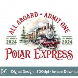 Clipart Polar Express, Treno di Natale tradizionale, Believe Bell, Babbo Natale Rudolph, Design maglietta PNG, biglietto, design biglietto, Immagine a sublimazione