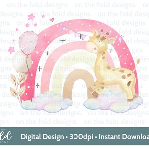 Jirafa Arco Iris PNG, diseño de imágenes prediseñadas transparentes, Cumpleaños de niña, Imagen, impresión por sublimación, fabricación de tarjetas, Imprime tu propia, descarga instantánea