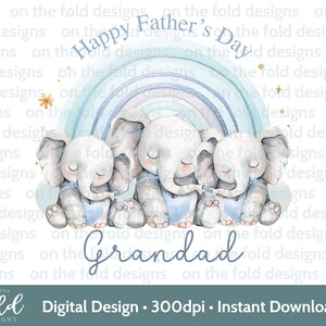 Fête des pères grand-père Clipart éléphant 1ère fête des pères arc-en-ciel bleu sublimation impression UVDTF DTG PNG carte bébé gilet grand-père Pops graphique