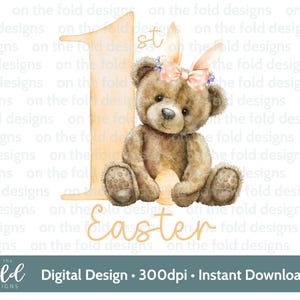 Clipart nounours de Pâques 1er oreilles de lapin de Pâques aquarelle PNG Clipart numérique instantané bébé vêtements carte Design gilet impression par sublimation UVDTF