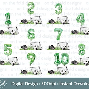 Football anniversaire Clipart nombre ensemble football garçon tshirt bébé gilet carte impression PNG personnalisé Footie Party Footy bottes sublimation UVDTF