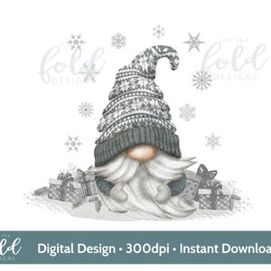 Gris scandinave / gnomes de Noël argentés PNG Téléchargement instantané de clipart numérique pour une sublimation ou pour créer vos propres cartes de Noël et cadeaux