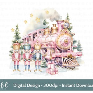 Polar Express Quebra-nozes Clipart Trem de Natal Rosa Ouro Natal Feriado T-shirt Design PNG Believe Ticket Cartão Design Sublimação Uv Dtf Dtg
