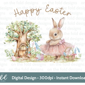 Coniglietto Pasqua Clipart Ballerina Tutu Fiori Primavera Giardino Uovo Acquerello PNG Download Digitale Sublimazione Carta 1° Uv Dtf Gilet Bambino