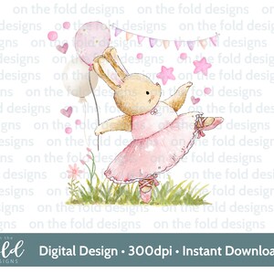 Ballerina, Ballet Bunny, pink Tänzerin, Sublimationsdesign, PNG, digitaler Download, Geburtstagskind, sofortiger digitaler Download, Kinderzimmerwandkunst