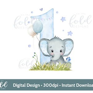 Primo compleanno dell'elefante, download png, sfondo trasparente, primo ricordo, design a sublimazione, download digitale, creazione di biglietti