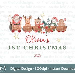 Treno di Natale, 1° Natale, Clipart per bambini, Download digitale PNG, Vestiti per bambini, Design di cartoline di Natale, Sublimazione, Creazione di cartoline DTF Babbo Natale
