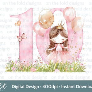 Princesse 10e anniversaire Clipart PNG ballons roses fée fer sur sublimation artisanat fabrication de cartes UVDTF DTG Transparent téléchargement I am Fiver Pj
