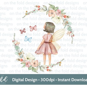 Clipart floral féerique arc-en-ciel, image aquarelle, fichier de téléchargement immédiat, fond transparent, PNG pour sublimation, fabrication de cartes, artisanat