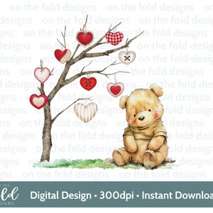 Pooh Valentine Clipart Você será meu Coração Árvore PNG Download Digital Cartões de Sublimação Presentes Pessoais e Pequenos Negócios, 1º Amor PNG