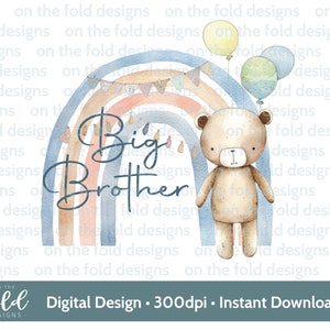 Teddy Big Brother Rainbow PNG, design clipart trasparente, neonato, stampa a sublimazione, creazione di biglietti, stampa il tuo, download immediato