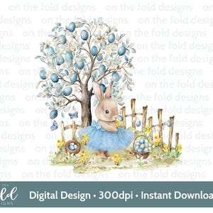 Clipart coniglietto pasquale blu ballerina coniglio acquerello PNG sublimazione clipart digitale creazione di biglietti design gilet per bambini immagine UV-DTF pigiama pasquale
