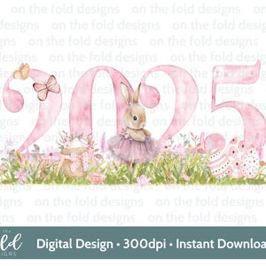 Ostern 2025 Clipart Rosa Kaninchen Aquarell PNG Sublimation Digitale Clipart Kartenherstellung Baby Weste Design UV-DTF Bild Pj's Karte