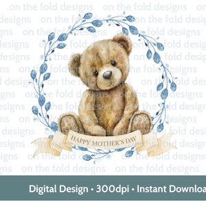 Ours en peluche cadre PNG fête des mères ruban doré souvenir sublimation DTF bébé gilet carte personnalisée numérique Transparent aquarelle vinyle Image