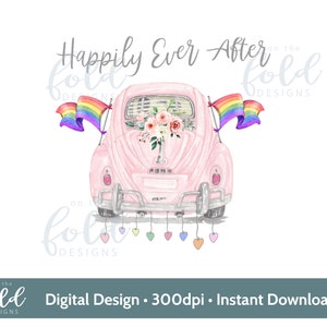 Casamento do orgulho LGBTQ, recém-casado PNG, download de carro de casamento azul, impressão instantânea, clipart em aquarela, designs de sublimação, design de cartão