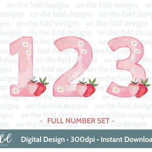 Fraise anniversaire Clipart PNG baies mignon 1-0 nombre complet ensemble Image fer sur sublimation artisanat fabrication de cartes UVDTF DTG Transparent téléchargement